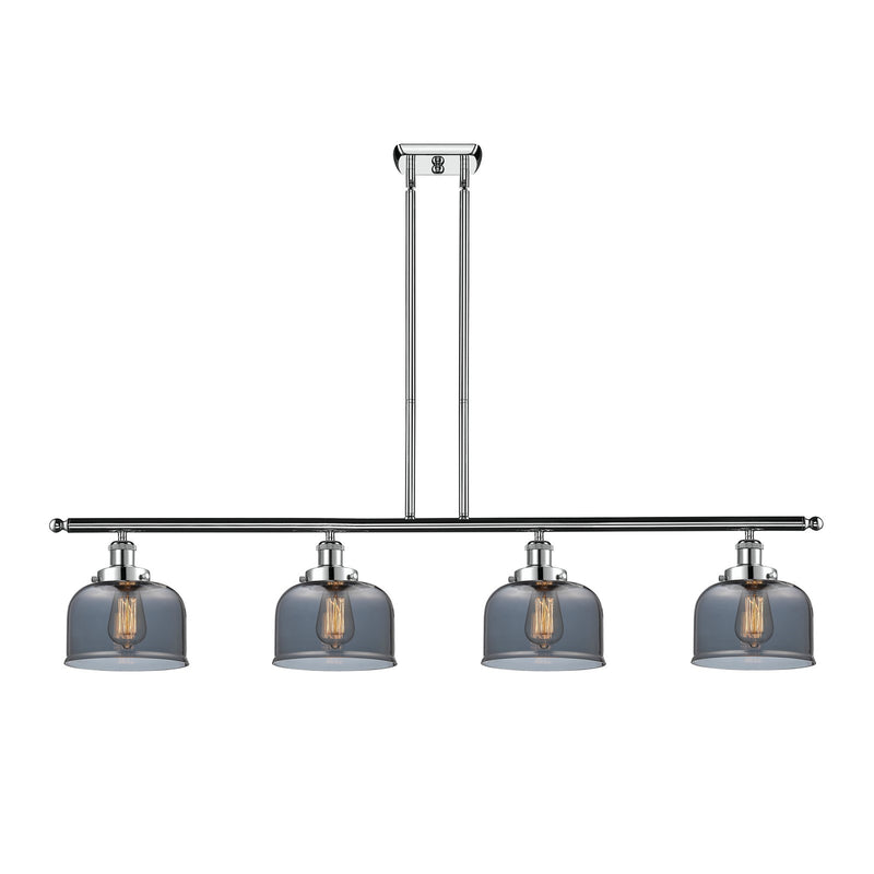 Innovations Bell 48in 4-Light Island Light | Industrial Polished Chrome and Light Smoke Glass | Kitchen Island & Dining Room | Model 916-4I-PC-G73-LED