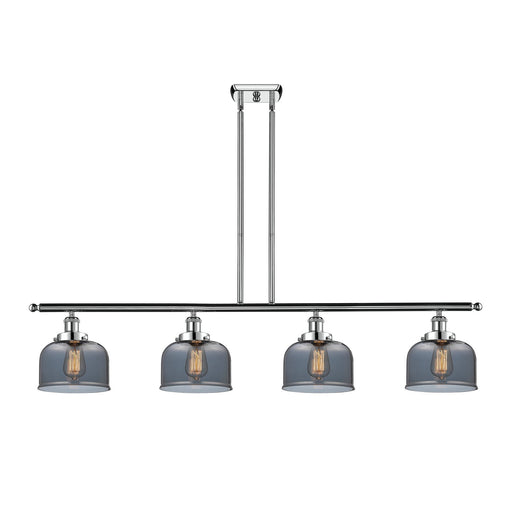 Innovations Bell 48in 4-Light Island Light | Industrial Polished Chrome and Light Smoke Glass | Kitchen Island & Dining Room | Model 916-4I-PC-G73-LED