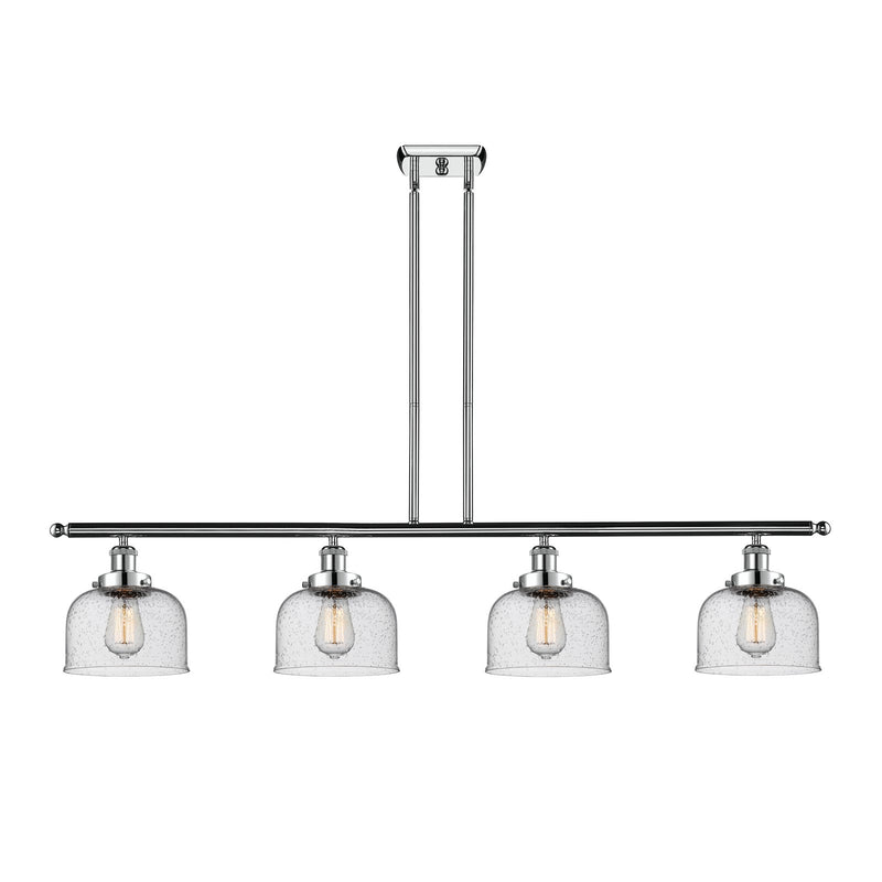 Innovations Bell 48in 4-Light Island Light | Industrial Polished Chrome and Seedy Glass | Kitchen Island & Dining Room | Model 916-4I-PC-G74
