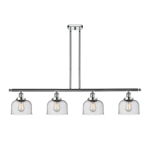 Innovations Bell 48in 4-Light Island Light | Industrial Polished Chrome and Seedy Glass | Kitchen Island & Dining Room | Model 916-4I-PC-G74