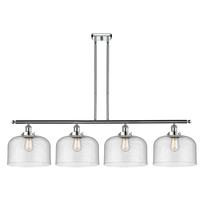 Innovations Bell 48in 4-Light Island Light | Industrial Polished Chrome Steel and Seedy Glass | Kitchen Island & Dining Room | Model 916-4I-PC-G74-L
