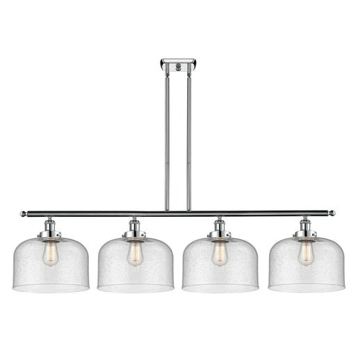 Innovations Bell 48in 4-Light LED Island Light | Industrial Polished Chrome Steel and Seedy Glass | Kitchen Island & Dining | Model 916-4I-PC-G74-L-LED
