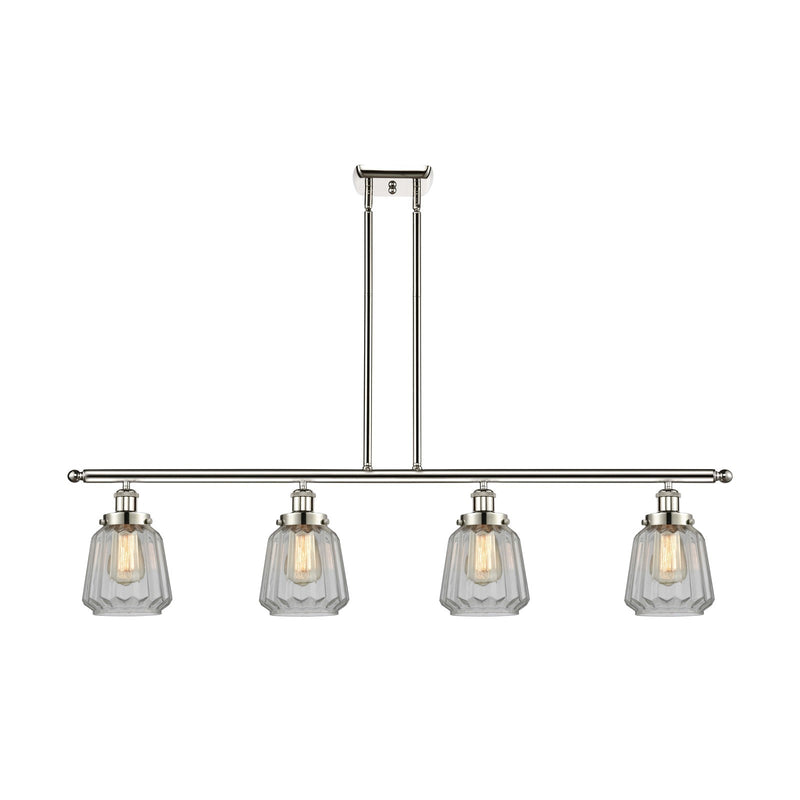 Innovations Chatham 48in 4-Light Island Light | Modern Transitional Polished Nickel Steel and Clear Ribbed Glass | Kitchen Island & | Model 916-4I-PN-G142
