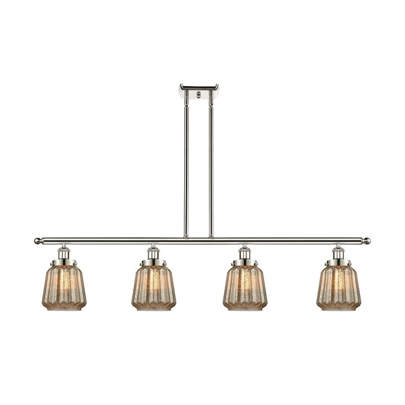 Innovations Chatham 48in 4-Light Island Light | Modern Transitional Polished Nickel Steel and Mercury Ribbed Glass | Kitchen Island | Model 916-4I-PN-G146
