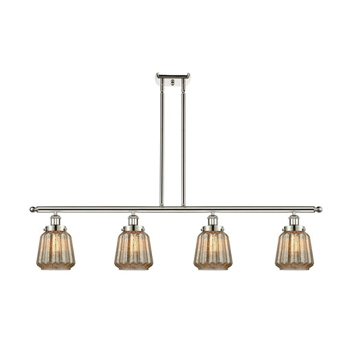 Innovations Chatham 48in 4-Light Island Light | Modern Transitional Polished Nickel Steel and Mercury Ribbed Glass | Kitchen Island | Model 916-4I-PN-G146