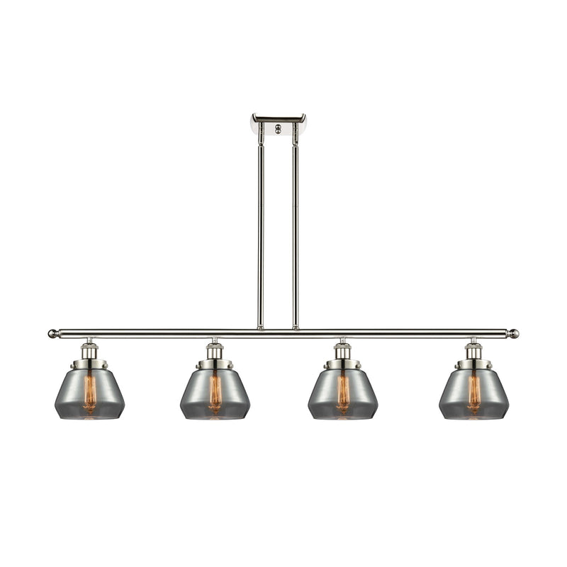 Innovations Fulton 48in 4-Light Island Light | Modern Contempo Polished Nickel and Light Smoked Glass | Kitchen Island & Dining | Model 916-4I-PN-G173