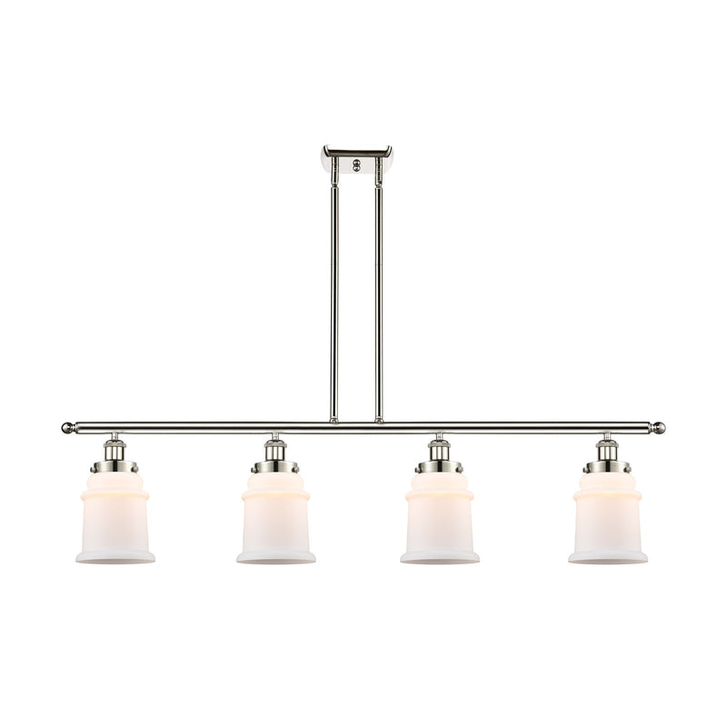 Innovations Canton 48in 4-Light Island Light | Modern Contempo Polished Nickel and Matte White Frosted Glass | Kitchen Island & | Model 916-4I-PN-G181