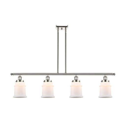 Innovations Canton 48in 4-Light Island Light | Modern Contempo Polished Nickel and Matte White Frosted Glass | Kitchen Island & | Model 916-4I-PN-G181
