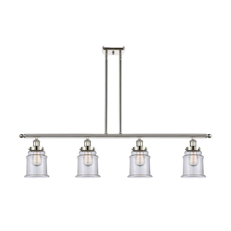 Innovations Canton 48in 4-Light Island Light | Modern Transitional Polished Nickel Steel and Clear Glass | Kitchen Island & Dining | Model 916-4I-PN-G182