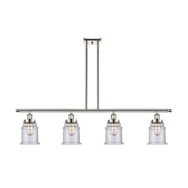 Innovations Canton 48in 4-Light Island Light | Modern Transitional Polished Nickel Steel and Seedy Glass | Kitchen Island & Dining | Model 916-4I-PN-G184
