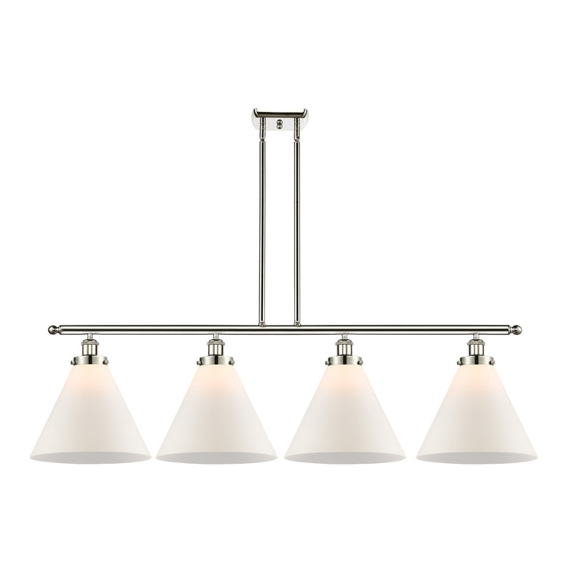 Innovations Cone 48in 4-Light Island Light | Industrial Polished Nickel and Matte White Frosted Glass | Kitchen Island & Dining | Model 916-4I-PN-G41-L