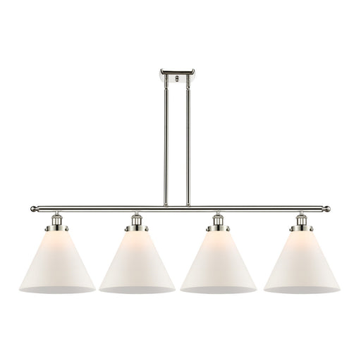 Innovations Cone 48in 4-Light Island Light | Industrial Polished Nickel and Matte White Frosted Glass | Kitchen Island & Dining | Model 916-4I-PN-G41-L