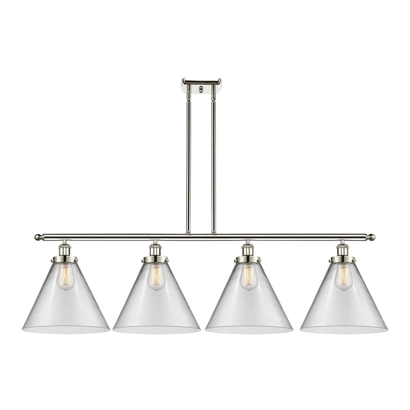 Innovations Cone 48in 4-Light Island Light | Industrial Polished Nickel Steel and Clear Cone Glass | Kitchen Island & Dining Room | Model 916-4I-PN-G42-L