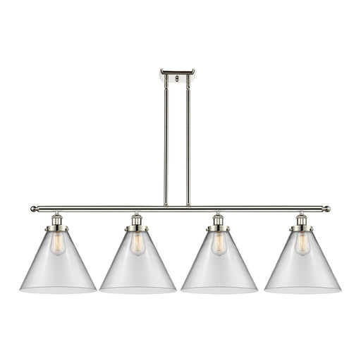 Innovations Cone 48in 4-Light Island Light | Industrial Polished Nickel Steel and Clear Cone Glass | Kitchen Island & Dining Room | Model 916-4I-PN-G42-L
