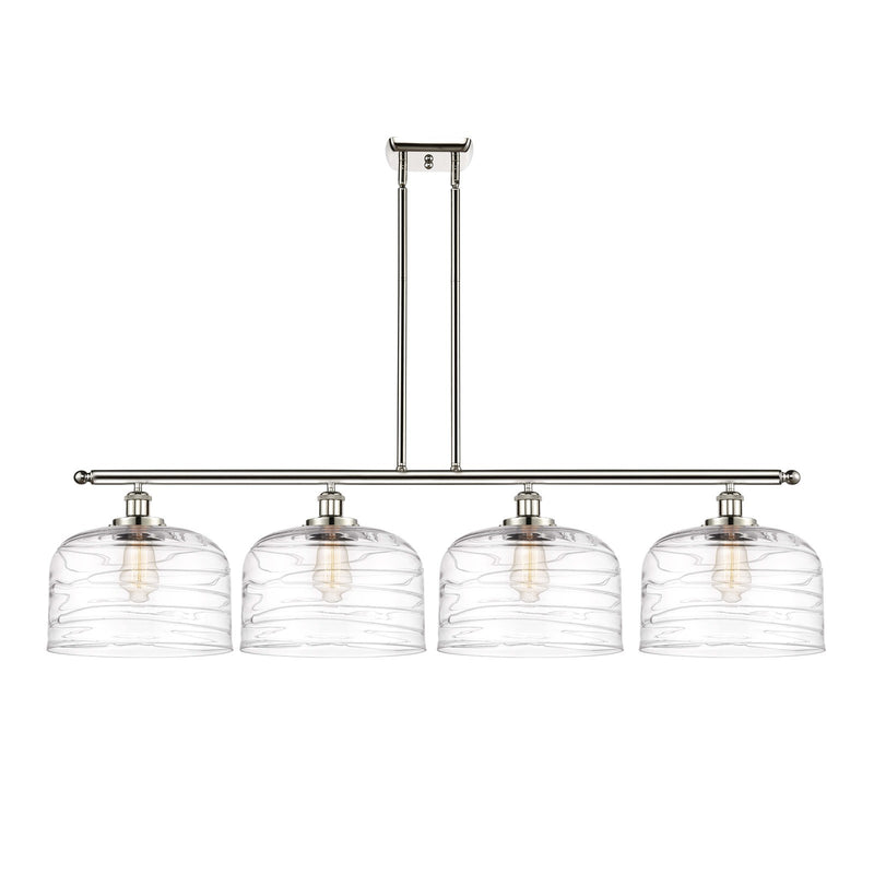 Innovations Bell 48in 4-Light Island Light | Industrial Polished Nickel Steel and Clear Deco Swirl XL Glass | Kitchen Island | Model 916-4I-PN-G713-L-LED