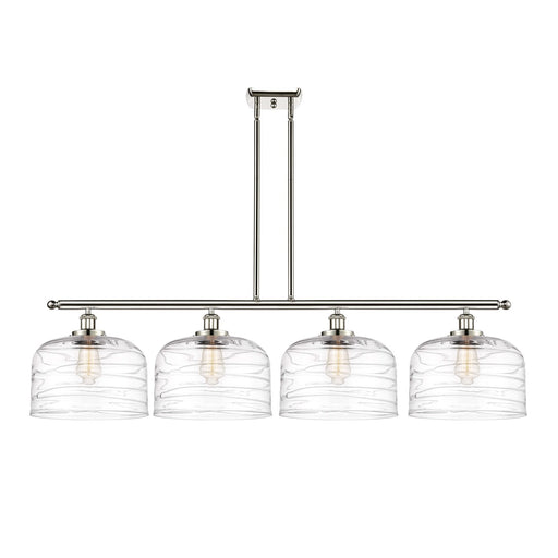 Innovations Bell 48in 4-Light Island Light | Industrial Polished Nickel Steel and Clear Deco Swirl XL Glass | Kitchen Island | Model 916-4I-PN-G713-L-LED