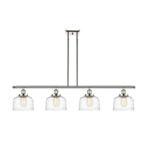 Innovations Bell 48in 4-Light Island Light | Industrial Polished Nickel Steel and Clear Deco Swirl Glass | Kitchen Island & | Model 916-4I-PN-G713-LED