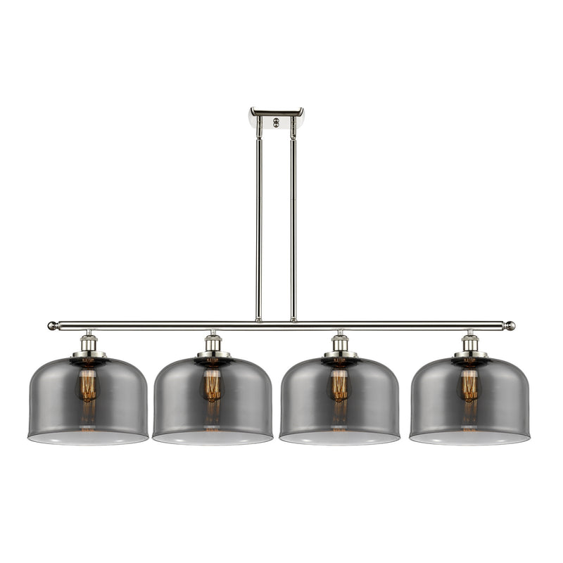 Innovations Bell 48in 4-Light Island Light | Industrial Polished Nickel Steel and Light Smoke Glass | Kitchen Island & Dining Room | Model 916-4I-PN-G73-L