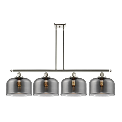Innovations Bell 48in 4-Light Island Light | Industrial Polished Nickel Steel and Light Smoke Glass | Kitchen Island & Dining | Model 916-4I-PN-G73-L-LED