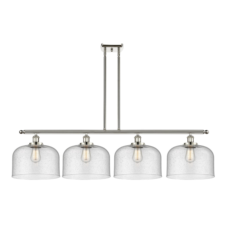 Innovations Bell 48in 4-Light Island Light | Industrial Polished Nickel Steel and Seedy Glass | Kitchen Island & Dining Room | Model 916-4I-PN-G74-L-LED