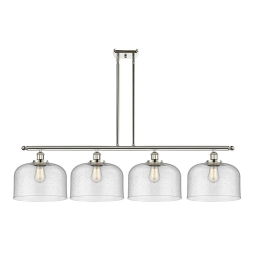 Innovations Bell 48in 4-Light Island Light | Industrial Polished Nickel Steel and Seedy Glass | Kitchen Island & Dining Room | Model 916-4I-PN-G74-L-LED
