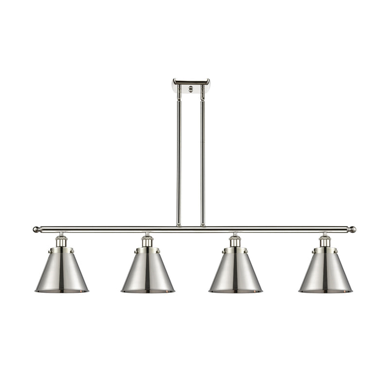 Innovations Appalachian 48in 4-Light Island Light | Industrial Polished Nickel Metal Cone Shades | Kitchen Island & Dining Room | Model 916-4I-PN-M13-PN