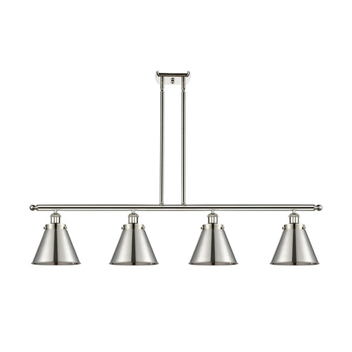 Innovations Appalachian 48in 4-Light Island Light | Industrial Polished Nickel Metal Cone Shades | Kitchen Island & Dining | Model 916-4I-PN-M13-PN-LED