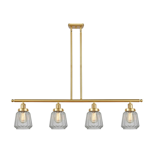 Innovations Chatham 48in 4-Light Island Light | Modern Satin Gold Steel and Clear Ribbed Glass Shade | Kitchen Island & Dining Room | Model 916-4I-SG-G142