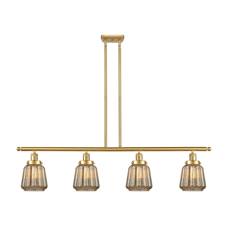 Innovations Chatham 48in 4-Light Island Light | Modern Satin Gold Steel and Mercury Ribbed Glass Shade | Kitchen Island & Dining | Model 916-4I-SG-G146