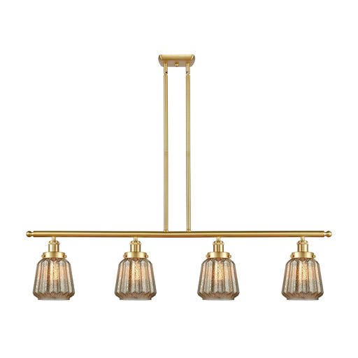 Innovations Chatham 48in 4-Light Island Light | Modern Satin Gold Steel and Mercury Ribbed Glass Shade | Kitchen Island & Dining | Model 916-4I-SG-G146