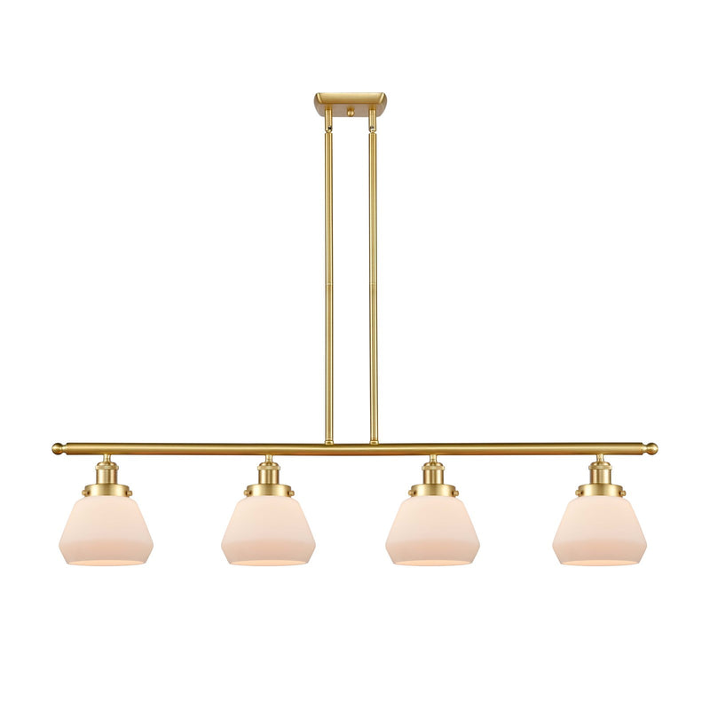 Innovations Fulton 48in 4-Light Island Light | Modern Transitional Satin Gold Steel and Matte White Frosted Glass | Kitchen Island | Model 916-4I-SG-G171