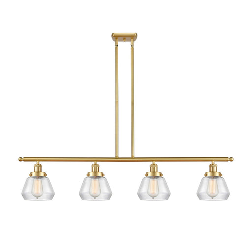 Innovations Fulton 48in 4-Light Island Light | Modern Transitional Satin Gold Steel and Clear Glass | Kitchen Island & Dining Room | Model 916-4I-SG-G172