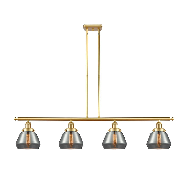 Innovations Fulton 48in 4-Light Island Light | Modern Transitional Satin Gold Steel and Light Smoked Glass | Kitchen Island & | Model 916-4I-SG-G173