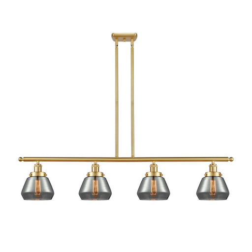 Innovations Fulton 48in 4-Light Island Light | Modern Transitional Satin Gold Steel and Light Smoked Glass | Kitchen Island & | Model 916-4I-SG-G173