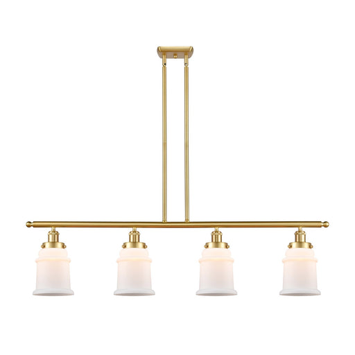 Innovations Canton 48in 4-Light Island Light | Modern Transitional Satin Gold Steel and Matte White Frosted Glass | Kitchen Island | Model 916-4I-SG-G181