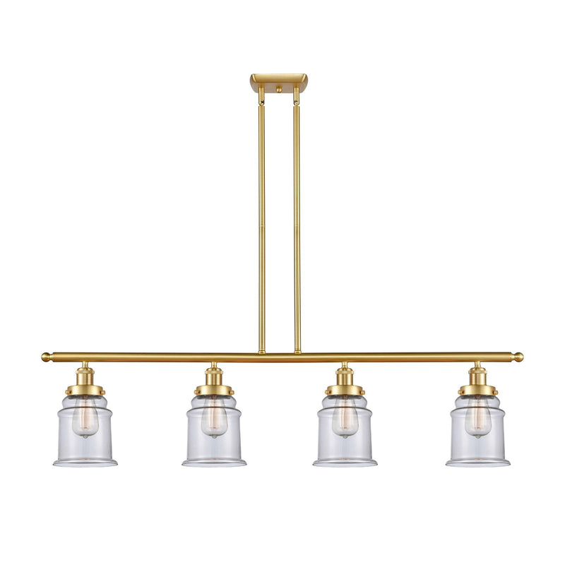 Innovations Canton 48in 4-Light Island Light | Modern Transitional Satin Gold Steel and Clear Glass | Kitchen Island & Dining Room | Model 916-4I-SG-G182