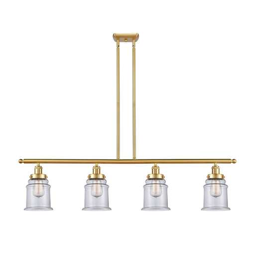 Innovations Canton 48in 4-Light Island Light | Modern Transitional Satin Gold Steel and Clear Glass | Kitchen Island & Dining Room | Model 916-4I-SG-G182