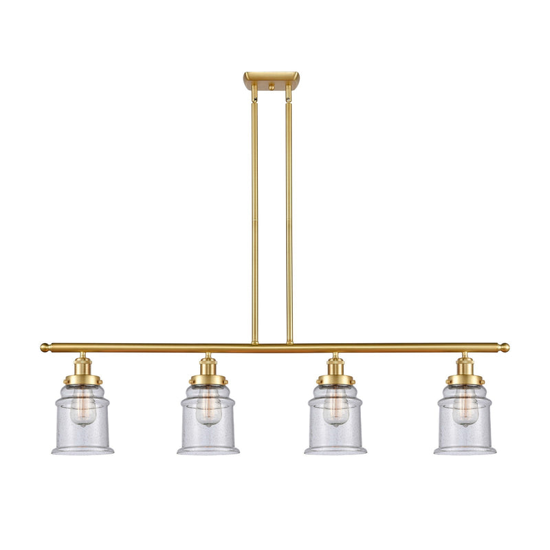 Innovations Canton 48in 4-Light Island Light | Modern Transitional Satin Gold Steel and Seedy Glass | Kitchen Island & Dining Room | Model 916-4I-SG-G184