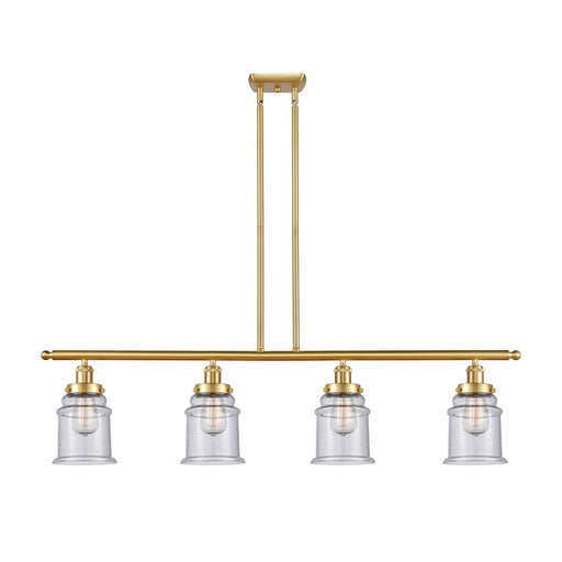 Innovations Canton 48in 4-Light Island Light | Modern Transitional Satin Gold Steel and Seedy Glass | Kitchen Island & Dining Room | Model 916-4I-SG-G184