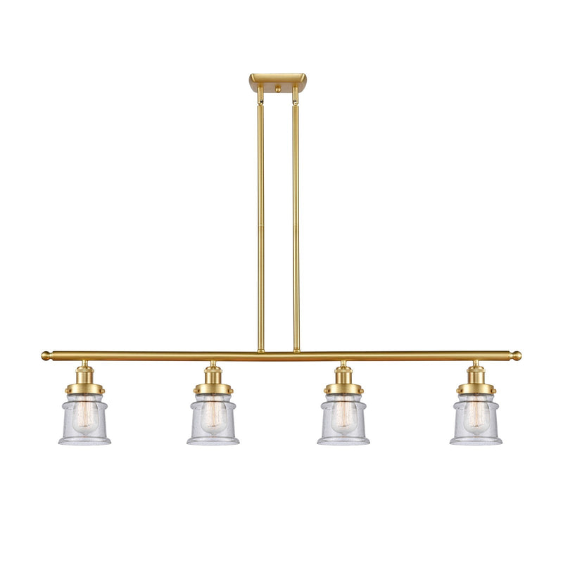 Innovations Canton 48in 4-Light Island Light | Modern Transitional Satin Gold Steel and Seedy Glass | Kitchen Island & Dining Room | Model 916-4I-SG-G184S