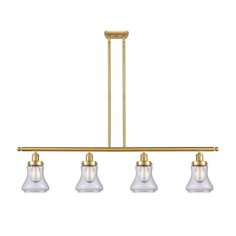 Innovations Bellmont 48in 4-Light Island Light | Modern Transitional Satin Gold Steel and Clear Glass | Kitchen Island & Dining | Model 916-4I-SG-G192