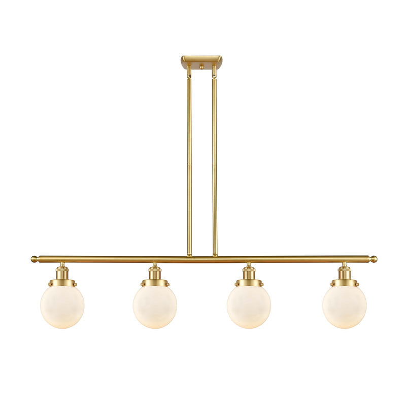 Innovations Beacon 48in 4-Light Island Light | Modern Transitional Satin Gold Steel and Matte White Glass | Kitchen Island & | Model 916-4I-SG-G201-6