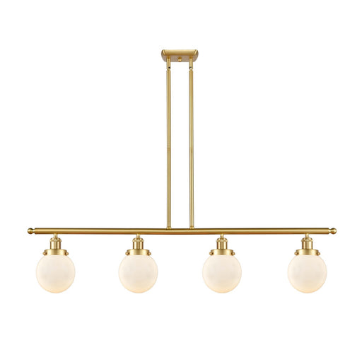 Innovations Beacon 48in 4-Light Island Light | Modern Transitional Satin Gold Steel and Matte White Glass | Kitchen Island & | Model 916-4I-SG-G201-6
