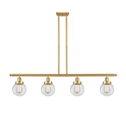 Innovations Beacon 48in 4-Light Island Light | Modern Transitional Satin Gold Steel and Clear Glass | Kitchen Island & Dining | Model 916-4I-SG-G202-6
