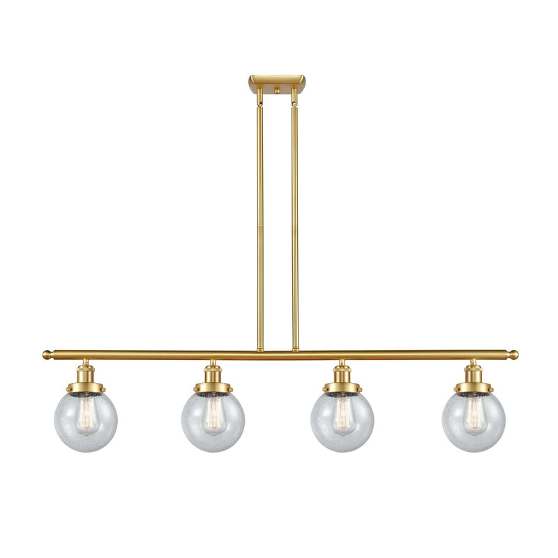 Innovations Beacon 48in 4-Light Island Light | Satin Gold Steel and Cast Brass with Seedy Glass Shade | Kitchen Island & Dining | Model 916-4I-SG-G204-6