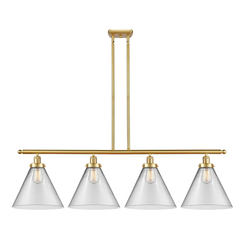 Innovations Cone 48in 4-Light Island Light | Industrial Satin Gold Steel and Clear Cone Glass | Kitchen Island & Dining Room | Model 916-4I-SG-G42-L