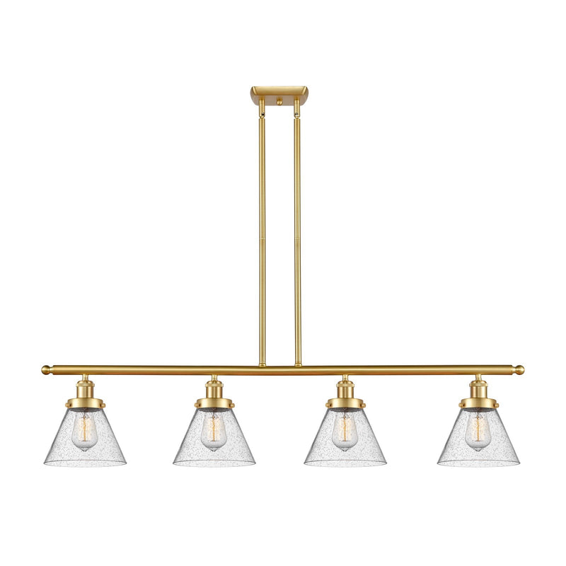 Innovations Cone 48in 4-Light Island Light | Industrial Satin Gold Steel and Seedy Glass | Kitchen Island & Dining Room | Model 916-4I-SG-G44