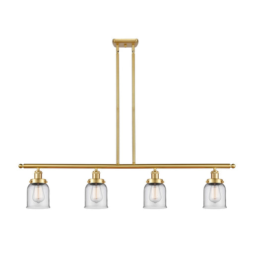 Innovations Bell 48in 4-Light Island Light | Industrial Satin Gold Steel and Clear Glass | Kitchen Island & Dining Room | Model 916-4I-SG-G52
