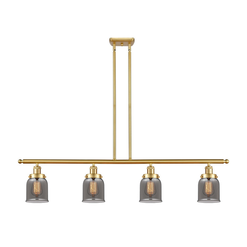 Innovations Bell 48in 4-Light Island Light | Industrial Satin Gold Steel and Light Smoke Glass | Kitchen Island & Dining Room | Model 916-4I-SG-G53