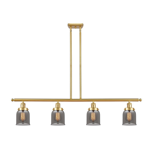 Innovations Bell 48in 4-Light Island Light | Industrial Satin Gold Steel and Light Smoke Glass | Kitchen Island & Dining Room | Model 916-4I-SG-G53